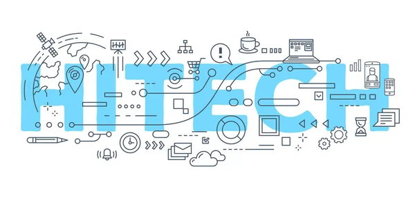 Vetor ilustração criativa de hitech palavra lettering tipografia —  Vetores de Stock