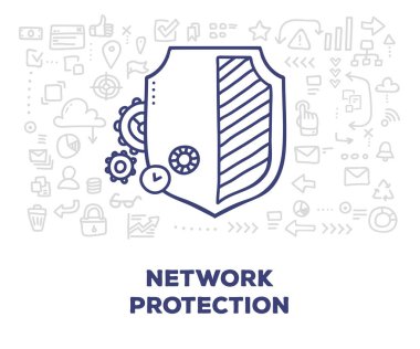 Vektör yaratıcı çizim satırı simgeler, kafa ile büyük kalkan