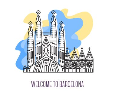 La Sagrada Familia vektör Illustration. Barselona Simgesel Yapı. S