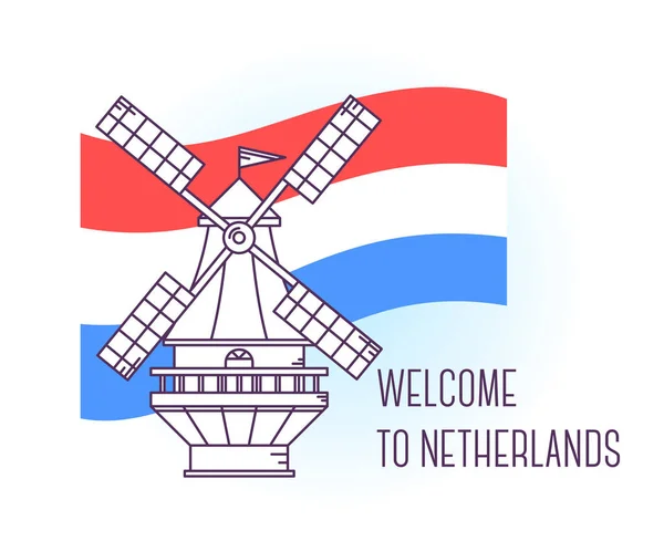 Vectorillustratie van windmolen Nederland. Amsterdam landm — Stockvector