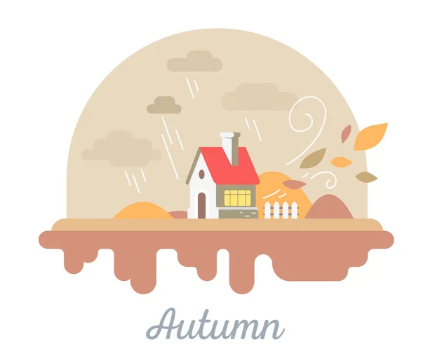 Векторная сезонная иллюстрация красивого дома с дымоходом и — стоковый вектор