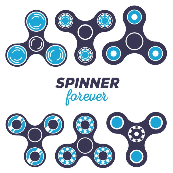 Vector illustration of set of different fidget spinners. Creativ — Stock Vector