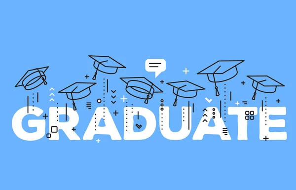 Ilustración vectorial de la graduación de la palabra con los casquillos graduados en un b — Archivo Imágenes Vectoriales