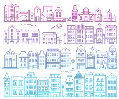 Renk Avrupa detaylı binalar büyük vektör kümesi. Illustratio