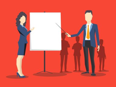 Vektör yaratıcı illüstrasyon iş adamları ile beyaz tahta