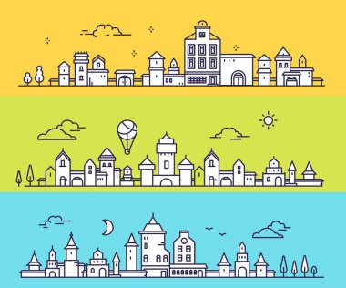 Üç farklı şehir manzara renk b vektör çizim