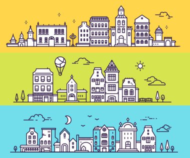 Üç farklı şehir manzara renk b vektör çizim