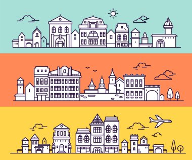 Ağaç, bulut, hava uçak ile kentsel Avrupa beyaz şehir. Vektör Il