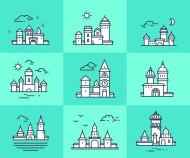 Vektör yeşil zemin üzerine kentsel inşaat topluluğu. Ayarla