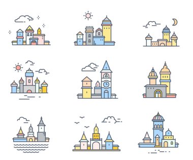 Beyaz arka plan üzerinde kentsel inşaat vektör koleksiyonu. Ayarla