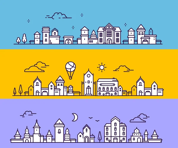 Vektor-Illustration von drei Variationen Stadtlandschaft auf Farbe b — Stockvektor