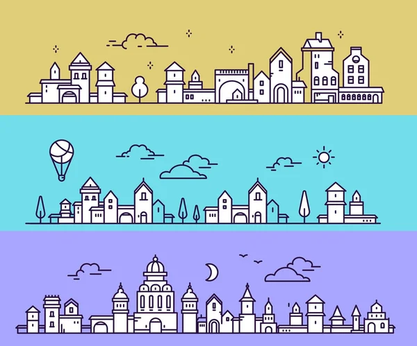 Vektor-Illustration von drei verschiedenen Sommer-Stadtlandschaften auf — Stockvektor