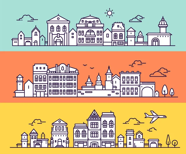 Ağaç, bulut, hava uçak ile kentsel Avrupa beyaz şehir. Vektör Il