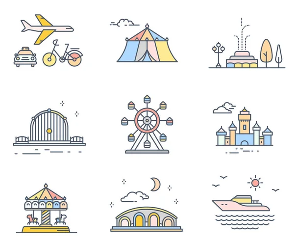 Vektör koleksiyonu retro renk kentsel inşaat beyaz bac üzerinde