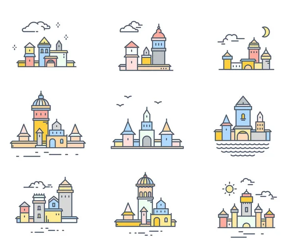 白の背景にレトロな色都市構造のベクトル コレクション — ストックベクタ