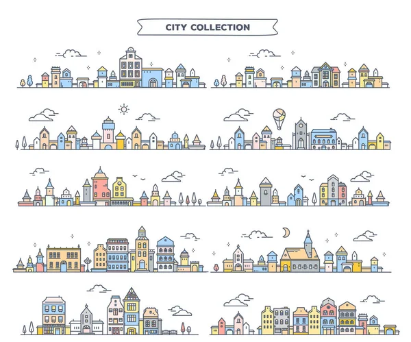 Illustration vectorielle de différents paysages urbains d'été sur blanc — Image vectorielle