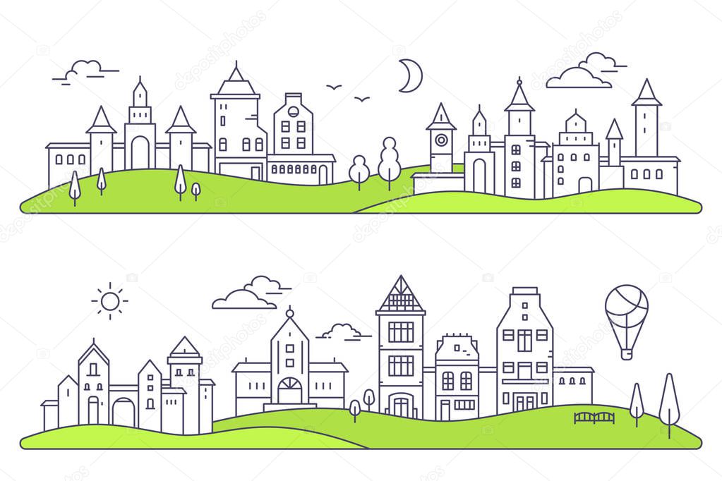 Vector illustration of two detailed city landscape on white back