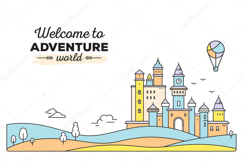 Vector horizontal template with colorful illustration of landsca