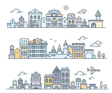 Üç varyasyon retro renk şehir landscap vektör çizim