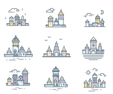 Retro renk beyaz arka plan üzerinde kentsel yapılar. Vektör toplamak