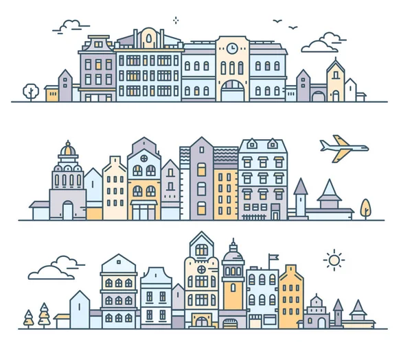 Ilustración vectorial de la variación detallado paisaje de la ciudad en whit — Archivo Imágenes Vectoriales