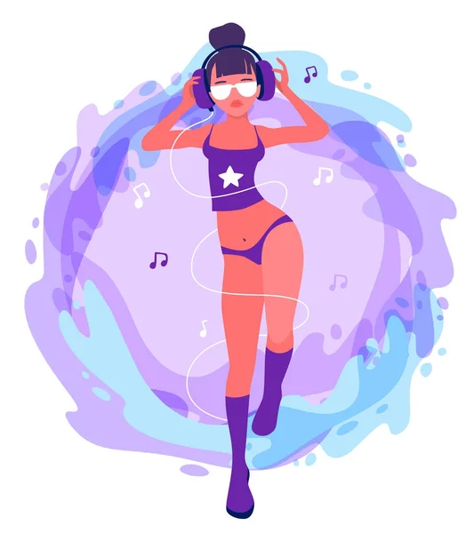 Ilustración de moda vectorial de hermosa chica bronceada joven en fu — Vector de stock