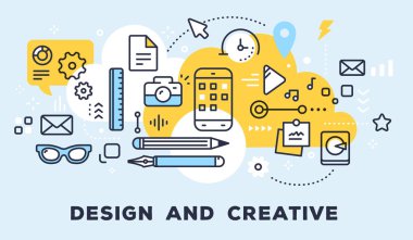 Vektör çizim araçları, telefon, nesneler ve simgeler kümesi. D