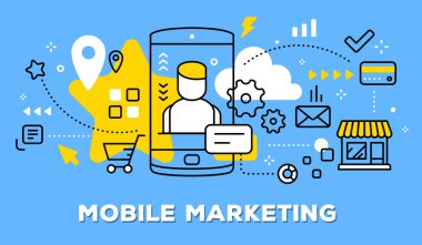 Cep telefonu ile adam avatar ve simgeler vektör Illustration. M