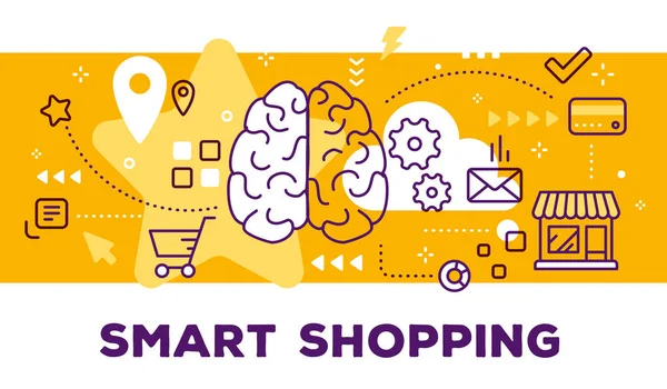 Vektorillustration af menneskelig hjerne, butik og ikoner. Smart butik – Stock-vektor