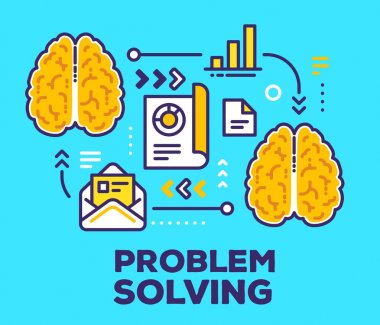 Beyin düzeni ve simgeler vektör Illustration. Sorun sol