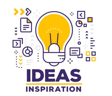 Büyük sarı ampul ile simgeler vektör Illustration. Fikir ben