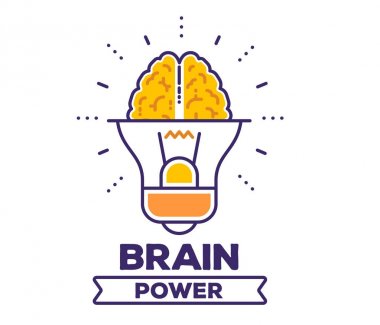 İnsan beyni ile büyük sarı ampul vektör Illustration. B