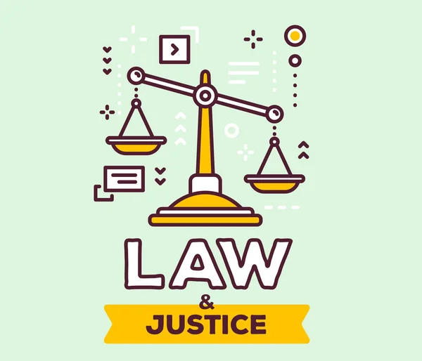 Illustration vectorielle de grandes écailles de justice jaune avec icônes. La... — Image vectorielle