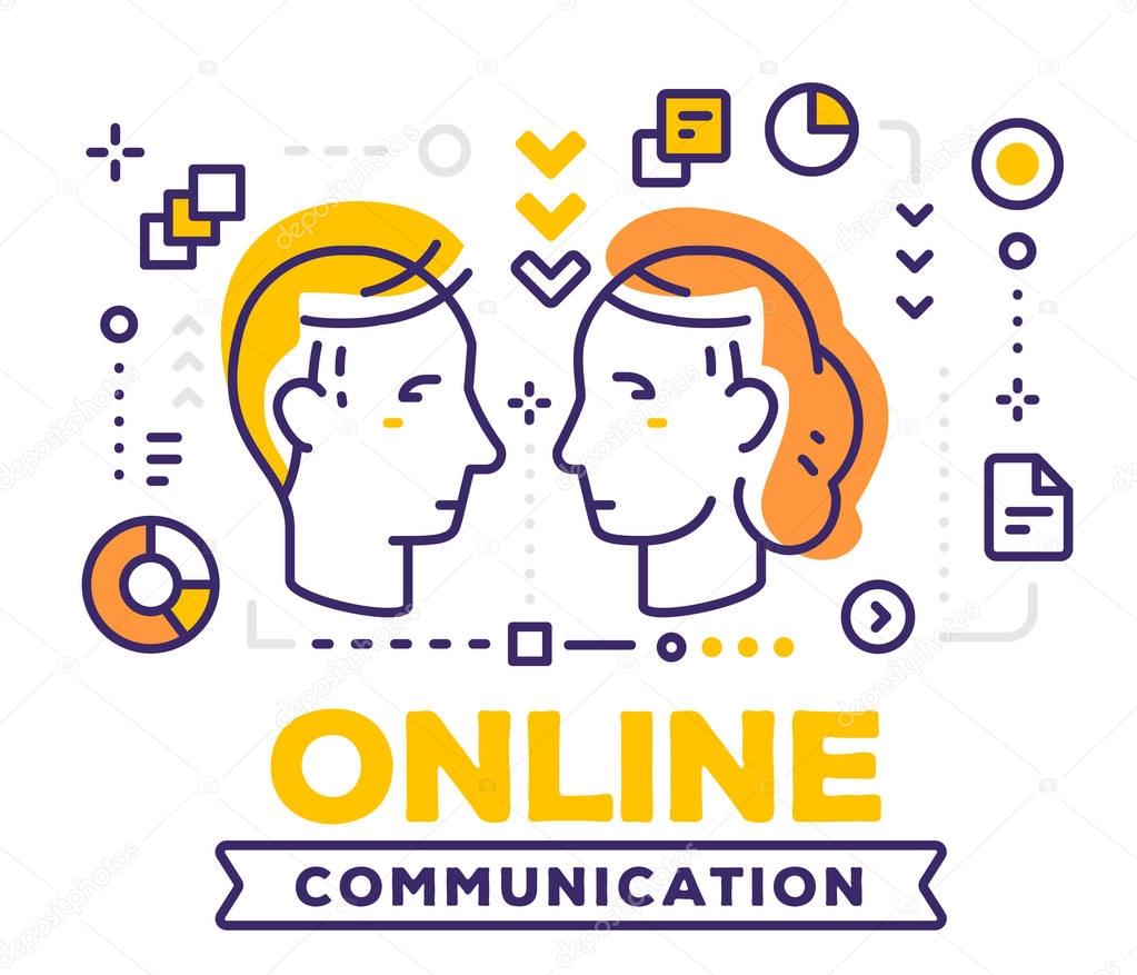 Vector illustration of communicating people male and female head