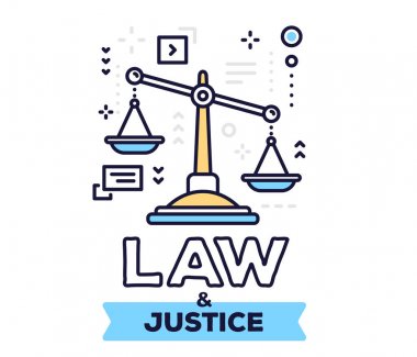Law and justice concept on white background with title. Vector i clipart