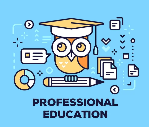 Concepto de educación profesional sobre fondo azul con título. Ve. — Vector de stock