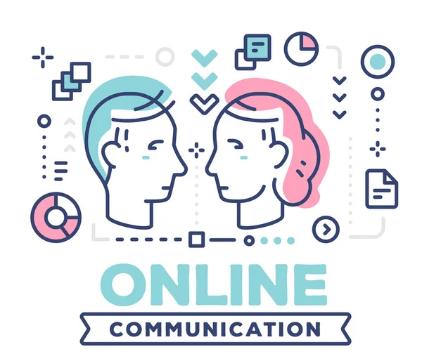 Concept de communication en ligne sur fond blanc avec titre et — Image vectorielle