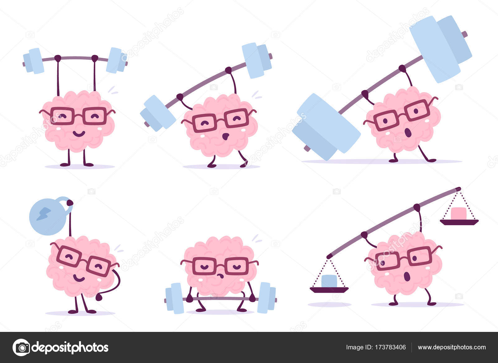 Very strong cartoon brain concept. Vector set of illustration of Stock  Vector Image by ©wowomnom #173783406