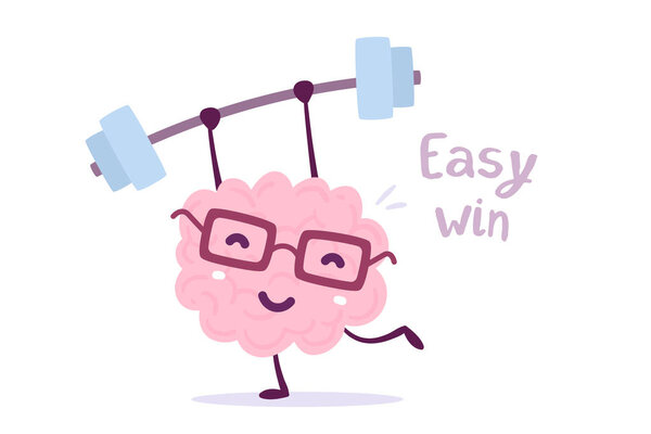 Vector illustration of pink color smile brain with glasses easy 