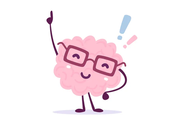 Vector illustration of pink color human brain with glasses inven — Stock Vector