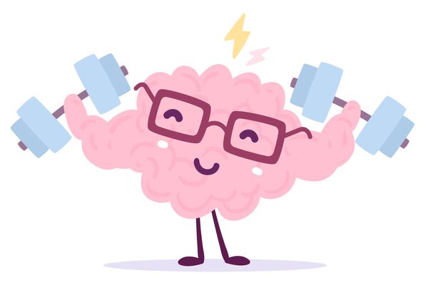 Vector illustration of pink color smile brain with glasses easy 