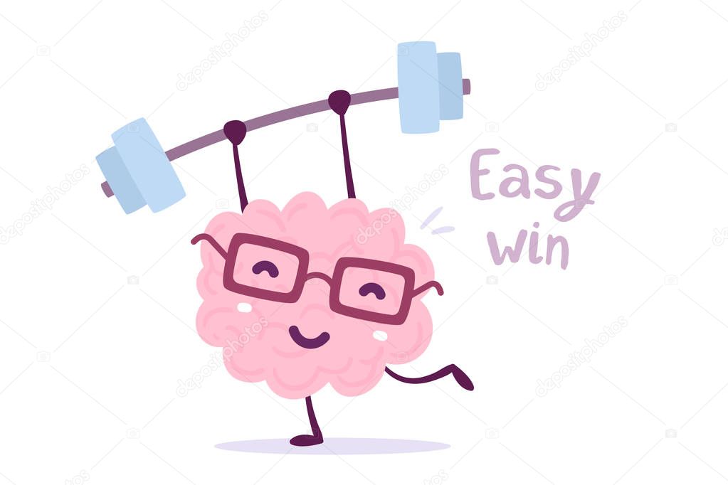 Vector illustration of pink color smile brain with glasses easy 