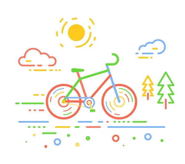 Ilustración a color vectorial de la bicicleta sobre fondo exterior blanco — Vector de stock