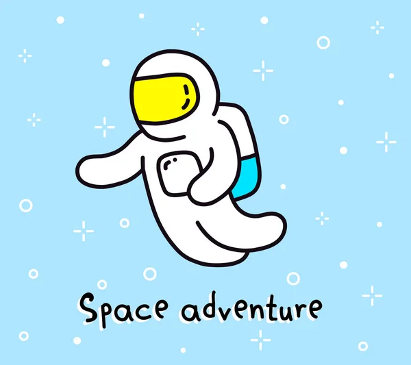 Wektor ilustracja kolor z kosmicznej przygody. Astronauta kreskówka — Wektor stockowy