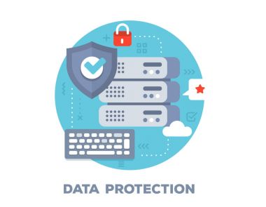 Büyük veri sunucusu, koruyucu kalkan vektör parlak çizim