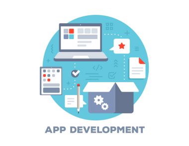 Vektör renk resmini büyük laptop, mobil tablet, kutu ve 