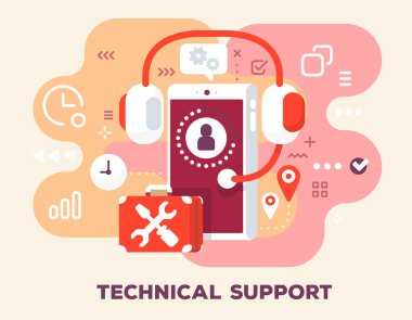 Teknik destek kavramı ile başlık pembe arka plan üzerinde. Vektör 