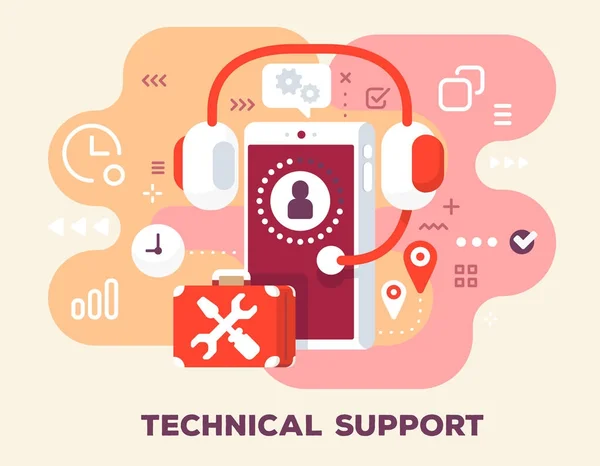 Technical support concept on pink background with title. Vector — Stock Vector