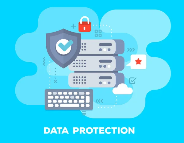 Data skydd koncept på blå bakgrund med titel. Vector br — Stock vektor