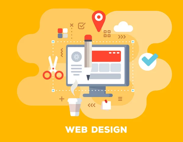 Concepto creativo de diseño web sobre fondo amarillo con título. Vec — Vector de stock